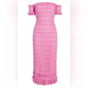 NWT likely Milaro midi Dress off shoulders bodycon lace in Pink Sugar size 2